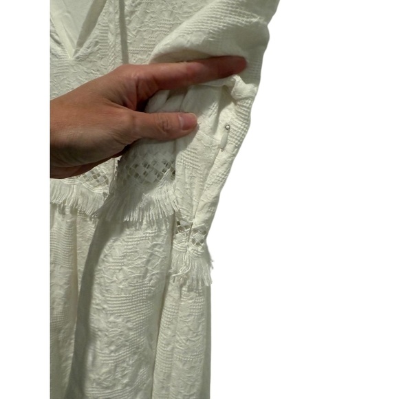 Line and Dot Maxi Dress Womens Size S White Tiered Fringe Bohemian Chic EUC - Picture 7 of 12